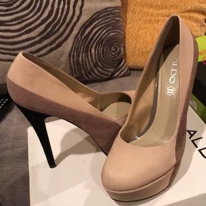 Cream brown and black high heels